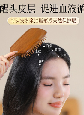 气垫梳子囊按摩头皮部经络梳檀木男女士家用防静电蓬松颅顶便携