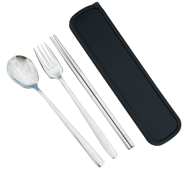 304不锈钢餐具套装学生勺子叉子筷子三件套便捷单人上班族收纳盒 - 图3