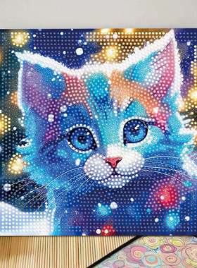 炫彩猫咪diy钻石画手工儿童粘贴画带框满钻圆钻桌面摆画