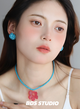 BDS STUDIO清凉感蓝色手串珠925银针耳钉简约百搭气质耳钉耳夹女