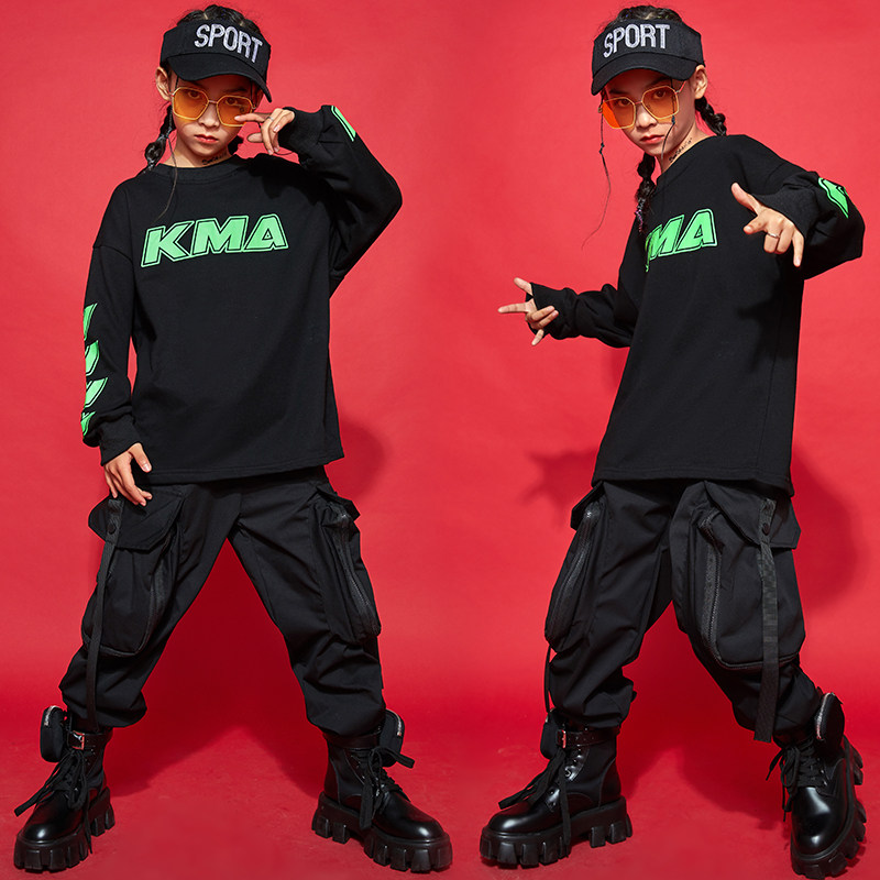 儿童街舞套装男童嘻哈潮帅气少儿hiphop演出衣服宽松女童街舞服装_虎窝淘