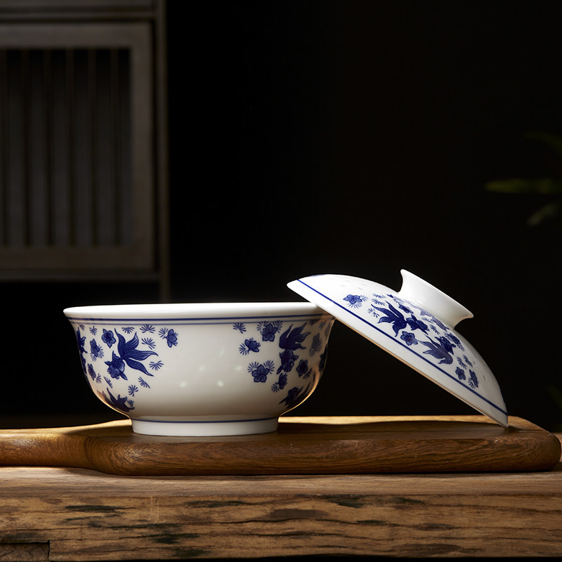 景德镇陶瓷青花陶瓷盖碗菜碗饭碗中式复古风格大汤碗牛肉拉面碗,淘宝优惠券,粉丝福利购,淘宝优惠卷