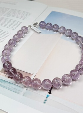 原创《夜巴黎》天然紫水晶圆珠百搭清透高级感项链大点位项链