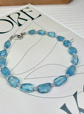 原创 天然海蓝宝随形锁骨链