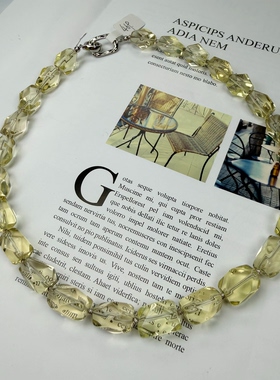 原创 天然冰透体柠檬黄水晶项链锁骨链 小众设计