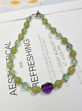 原创 天然紫水晶绿萤石项链夏日限定