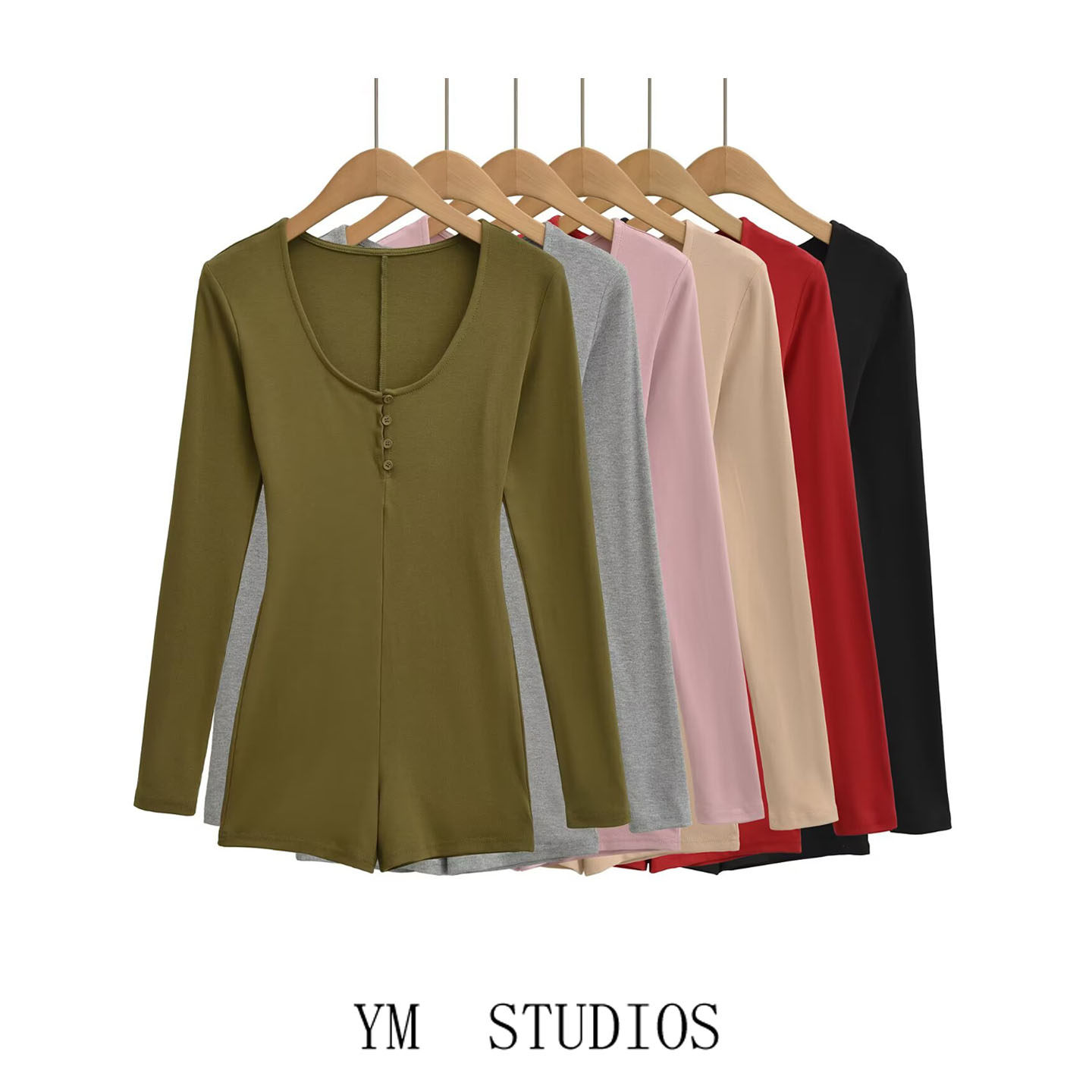 欧美女装   美式辣妹U领纽扣饰长袖连体衣女紧身瑜伽健身连体短裤,淘宝优惠券,粉丝福利购,淘宝优惠卷