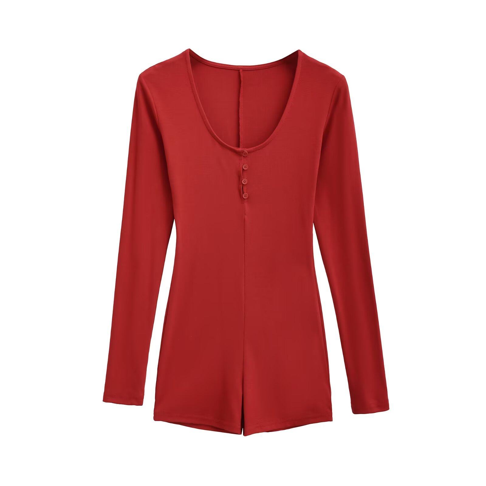 欧美女装   美式辣妹U领纽扣饰长袖连体衣女紧身瑜伽健身连体短裤,淘宝优惠券,粉丝福利购,淘宝优惠卷