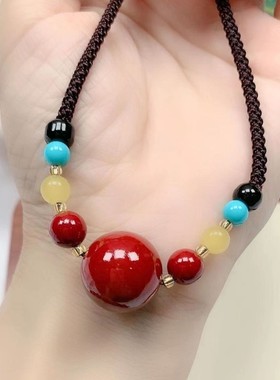 代请 朱砂项链项链女款锁骨链吊坠时尚紫金砂平安吉祥转运饰品