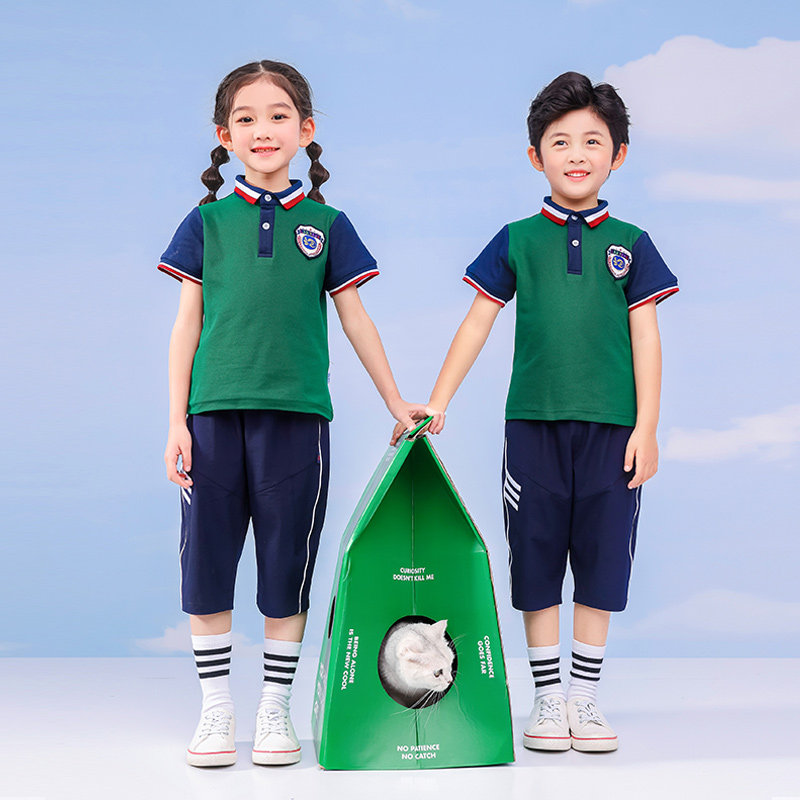 小学生班服夏季纯棉短袖中裤运动会套装六年级毕业拍照班服POLO衫