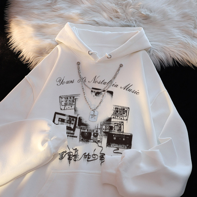 美式高街潮牌项链录像带连帽卫衣男秋冬宽松百搭加绒加厚情侣外套,淘宝优惠券,粉丝福利购,淘宝优惠卷