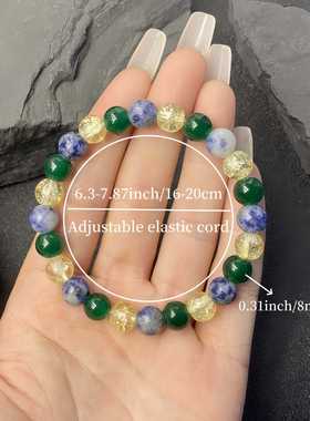 temu希音TK跨境爆款手链蓝点黄爆花天然石弹力绳串珠手链新款手串