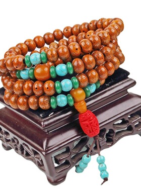 老星月菩提佛珠 包浆老籽星月菩提桶珠佛珠 108颗佛珠手串8*10