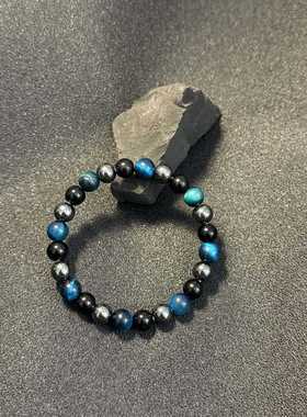 temu希音TK跨境爆款手链紫黑曜石蓝虎眼铁矿石黑胆石男女水晶手串