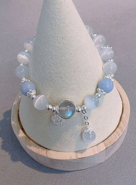 厂家星星猫眼石海蓝宝手链女ins轻奢小众设计水晶女弹性手串