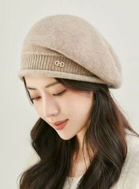女秋冬时尚毛线帽防风保暖堆堆帽加厚新款潮流舒适防寒贝雷针织帽