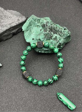 temu希音TK跨境爆款手链8mm孔雀石火山石块手串工厂现货饰品手串