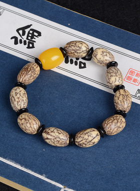 吉方圆血丝金丝菩提子佛珠蜜蜡绿松石款单圈菩提手串手链女款