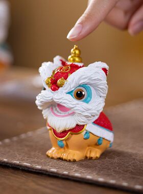 醒狮国潮新中式摆件招财茶宠汽车桌面装饰可爱家居饰品送礼文创