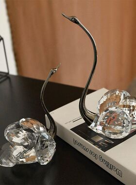 跨境轻奢水晶天鹅客厅电视柜工艺品摆件结婚礼物酒柜玄关柜装饰品