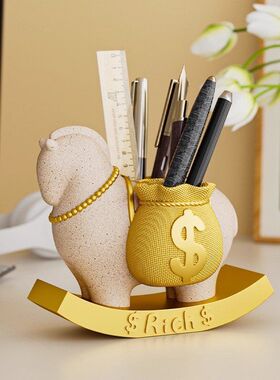 马上有钱创意笔筒办公室桌面摆件招财生财小礼物工位情绪稳定神器