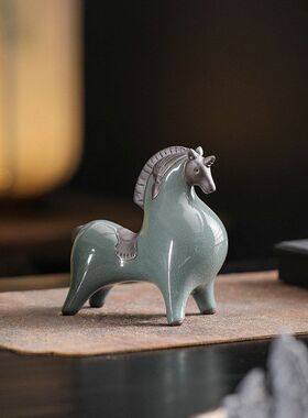 招财唐马摆件陶瓷动物中式客厅玄关酒柜博古架装饰办公室桌面摆设