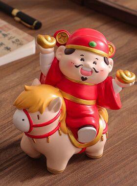 马年喜庆吉祥物摆件可爱办公桌面财神爷装饰工位情绪稳定新年礼物