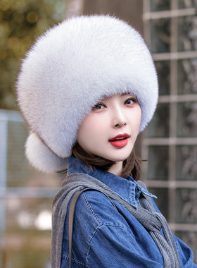 冬季女款狐狸毛护耳保暖蒙古帽