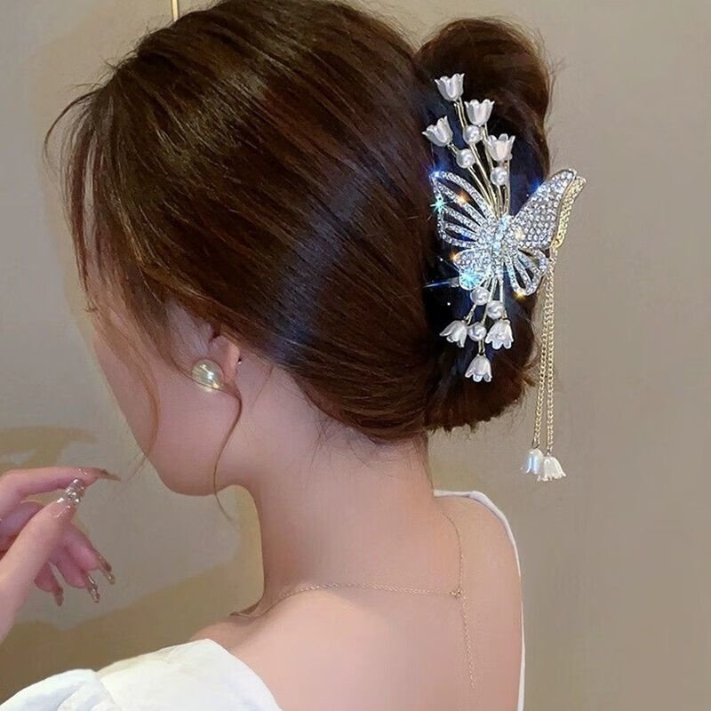 年货蝴蝶结发夹女后脑勺盘发抓夹感精致流苏鲨鱼夹生日礼物送女友,淘宝优惠券,粉丝福利购,淘宝优惠卷