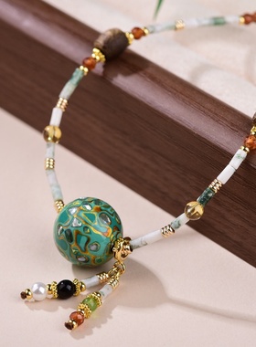 国潮大漆转运珠新中式锁骨链