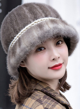 冬季韩版水貂毛女式平顶礼帽