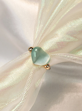 粉色心形小号儿童戒指猫眼石星空