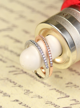 极细半圈碎钻微镶韩版戒指女群镶