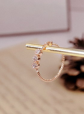 简约玫金色极细十字小钻戒指女款