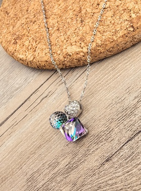 轻奢紫色水晶幻彩爱心双层锁骨链