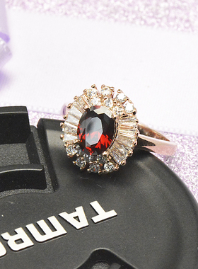 镀18K金鸽血红装饰碧玺钻石戒指