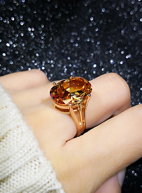 时尚个性鸽子蛋仿香槟水晶戒指女