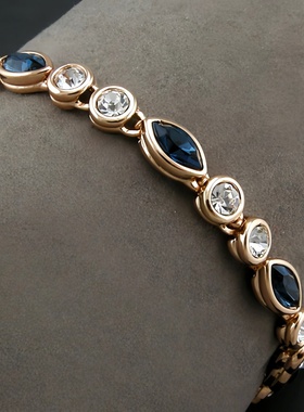 复古玫瑰金仿彩钻仿蓝宝女士手链