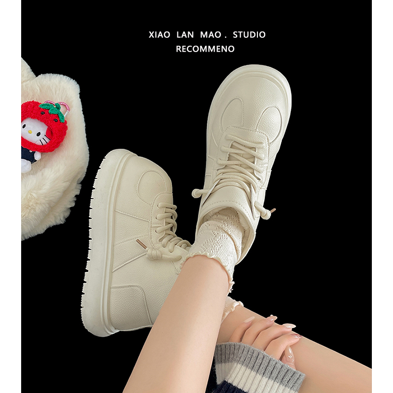 白色丑萌大头可爱雪地靴女2025新款冬季加绒加厚保暖厚底增高棉鞋 - 图2