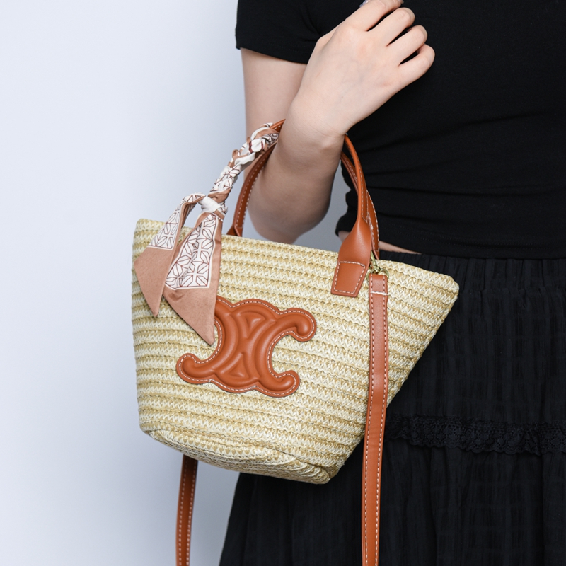 网红高级感草编包女2025新款海边沙滩度假斜挎包菜篮子编织手提包 - 图2