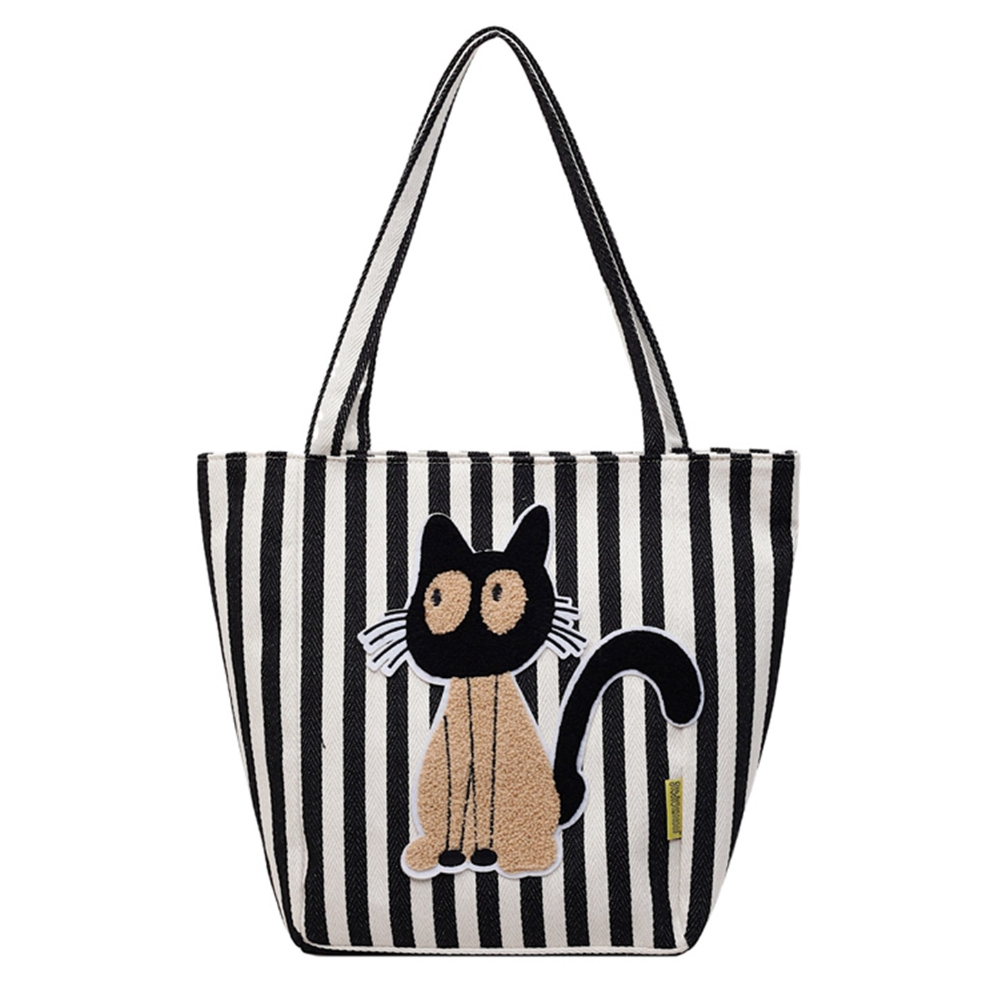 条纹帆布包女2026新款休闲大容量托特包卡通猫咪通勤单肩包手提袋,淘宝优惠券,粉丝福利购,淘宝优惠卷