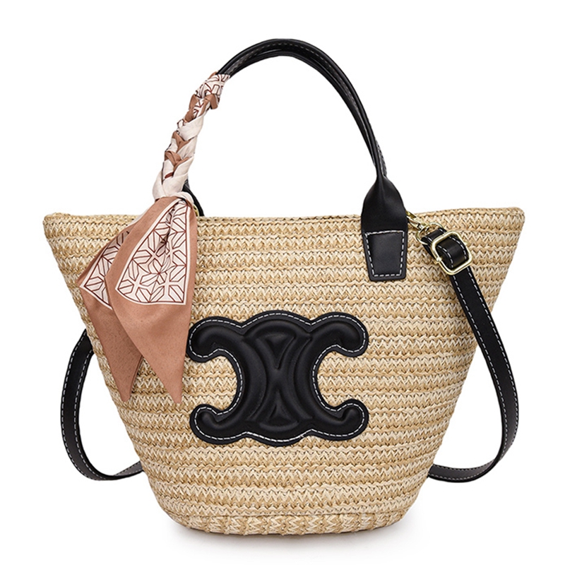 网红高级感草编包女2025新款海边沙滩度假斜挎包菜篮子编织手提包 - 图3