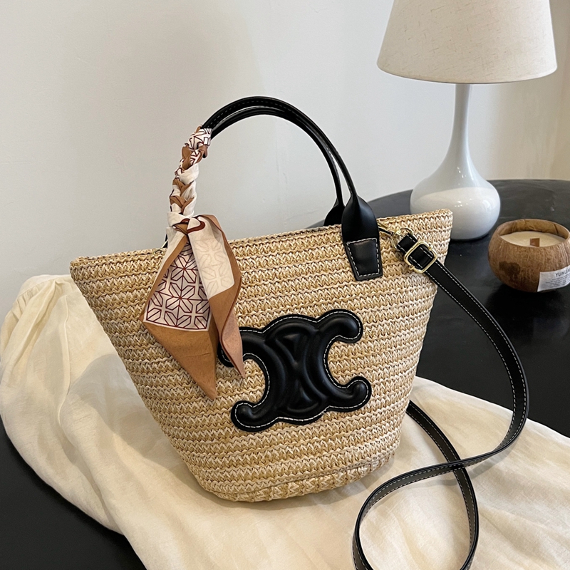 网红高级感草编包女2025新款海边沙滩度假斜挎包菜篮子编织手提包 - 图0
