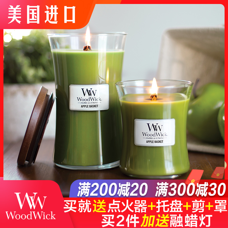 美國進口woodwick香氛精油大豆蠟家用臥室浪漫ww香薰蠟燭送融蠟燈