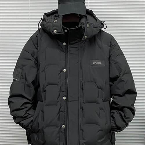 大码羽绒服男加肥加大300斤绗缝连帽防风宽松鸭绒冬天外套潮牌 - 图0