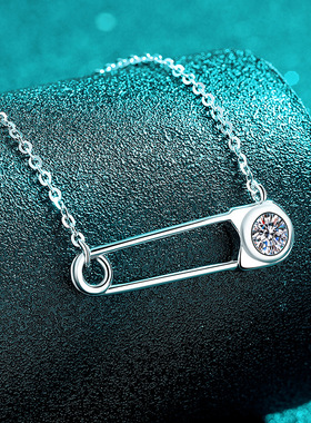 S925纯银莫桑石项链女别针吊坠简约百搭个性设计感精致礼物