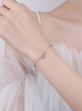 925纯银双爱心形相扣手链女韩版ins简约小众高级感闺蜜个性手饰品