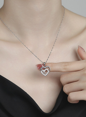 925纯银双层爱心项链女镶钻轻奢时尚ins高级感项饰锆石锁骨链饰品