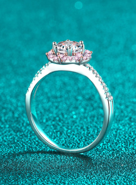 S925纯银戒指女莫桑石梅花指环分色玫瑰金色小红书同款