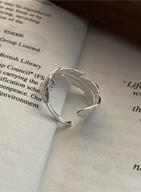 批发s925纯银戒指女日韩森系甜美可爱羽毛戒指指环尾戒开口可调节